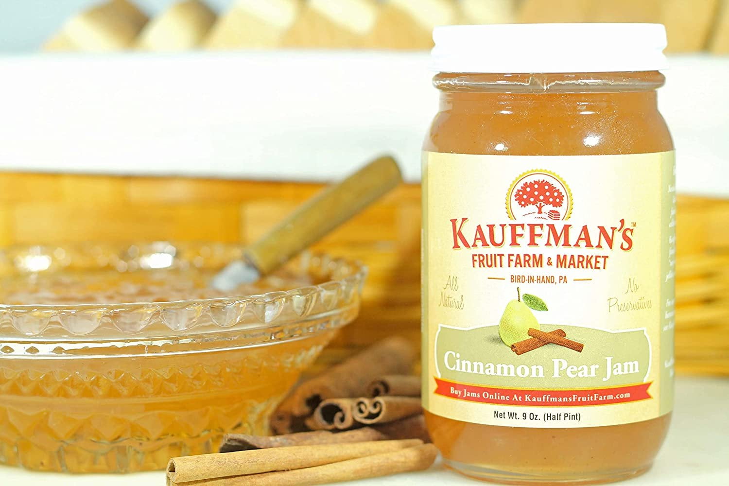 Kauffman Orchards Cinnamon Pear Jam, All Natural, No Preservatives, 9 Oz. Pack of 2