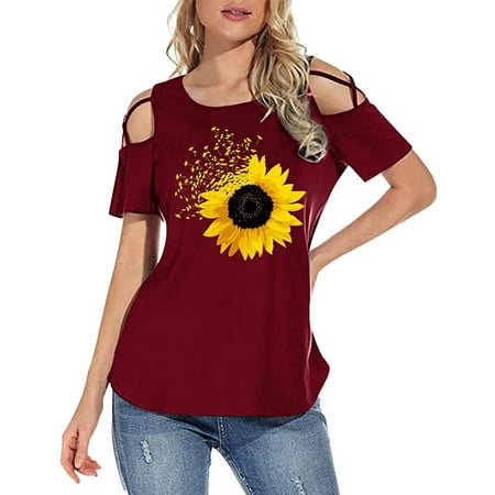 

Womens Summer T Shirts Short Sleeve Tunic Strappy Cold Shoulder Sexy Tops Corset Tops Ladies Going Out Plus Size Y2k Tees Fall Winter Boho Floral Tunic Tops Gym Athletic Workout T-shirts