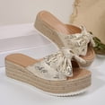thumbnail image 5 of Xdegoge Espadrille Platform Sandals for Women Wedge Slides Slip On Peep Toe Cute Knotted Bowknot Decor Jute Sole Casual Summer Vacation Walking Footwear, 5 of 9