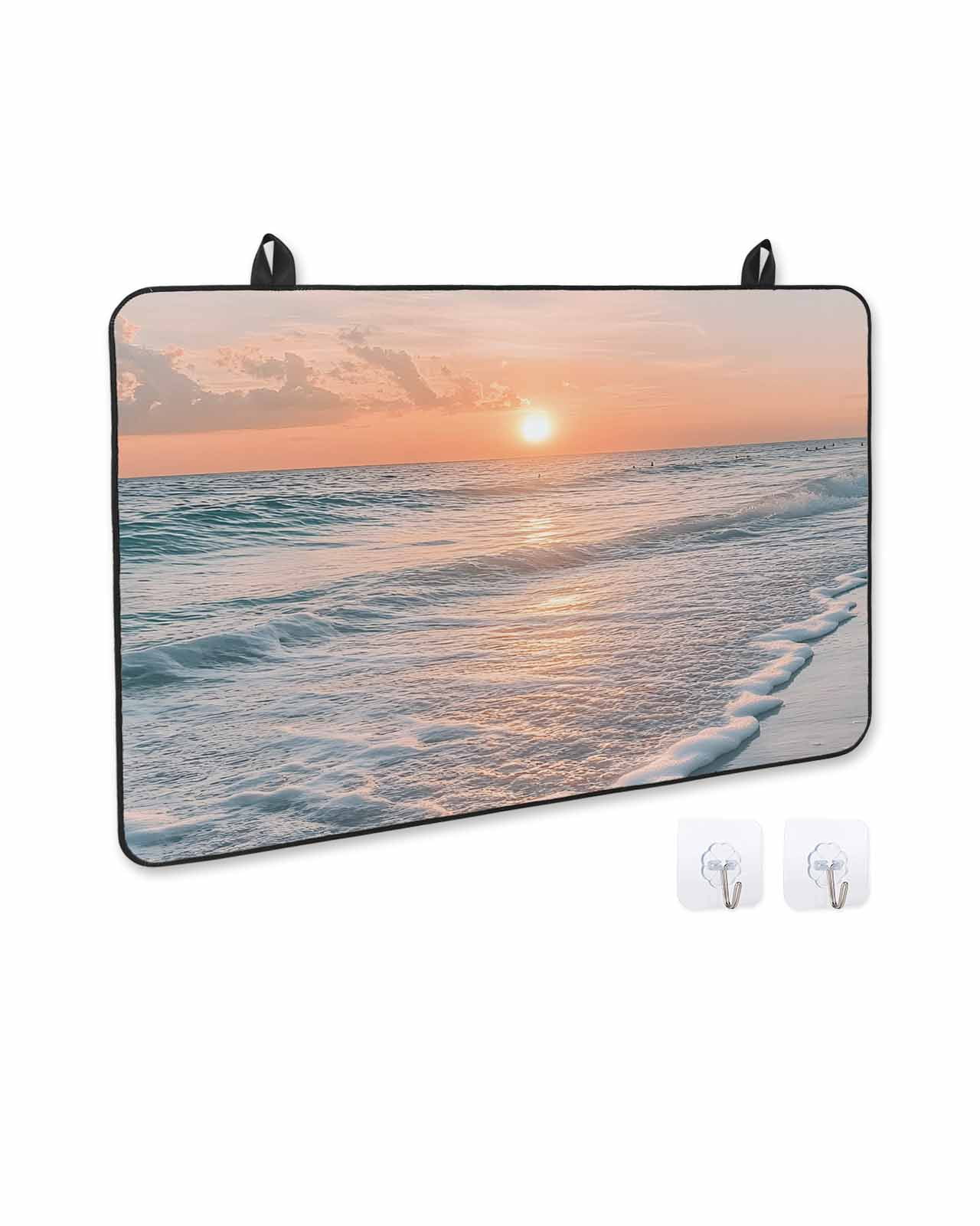 nqOlkjepod Large Induction Cooktop Protector Mat 36"x21", Ocean Sunset Stove Top Covers for Electric Stove, Summer Beach Shore Sky Sun Scenery Stove Burner Cover Mats, Glass Top Stove Cover