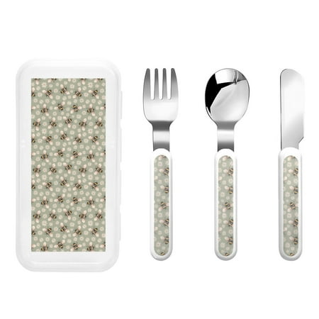

Bingfone Bees And Chamomile Print Toddler Utensils Kids Silverware 3pcs Safety Stainless Steel Toddler Fork Spoon Knife Set Children Flatware Set