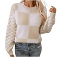 thumbnail image 5 of Sevevn Women's Long Sleeve Sweaters Crew Neck Checkers Ribbed Knit Casual Soft Crochet Pullover Sweater, 5 of 5