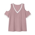 thumbnail image 2 of Cilsoka Lace Crochet Cold Shoulder Tops for Women Trendy Summer Short Sleeve Tunic Shirts Casual Loose Blouses, 2 of 6
