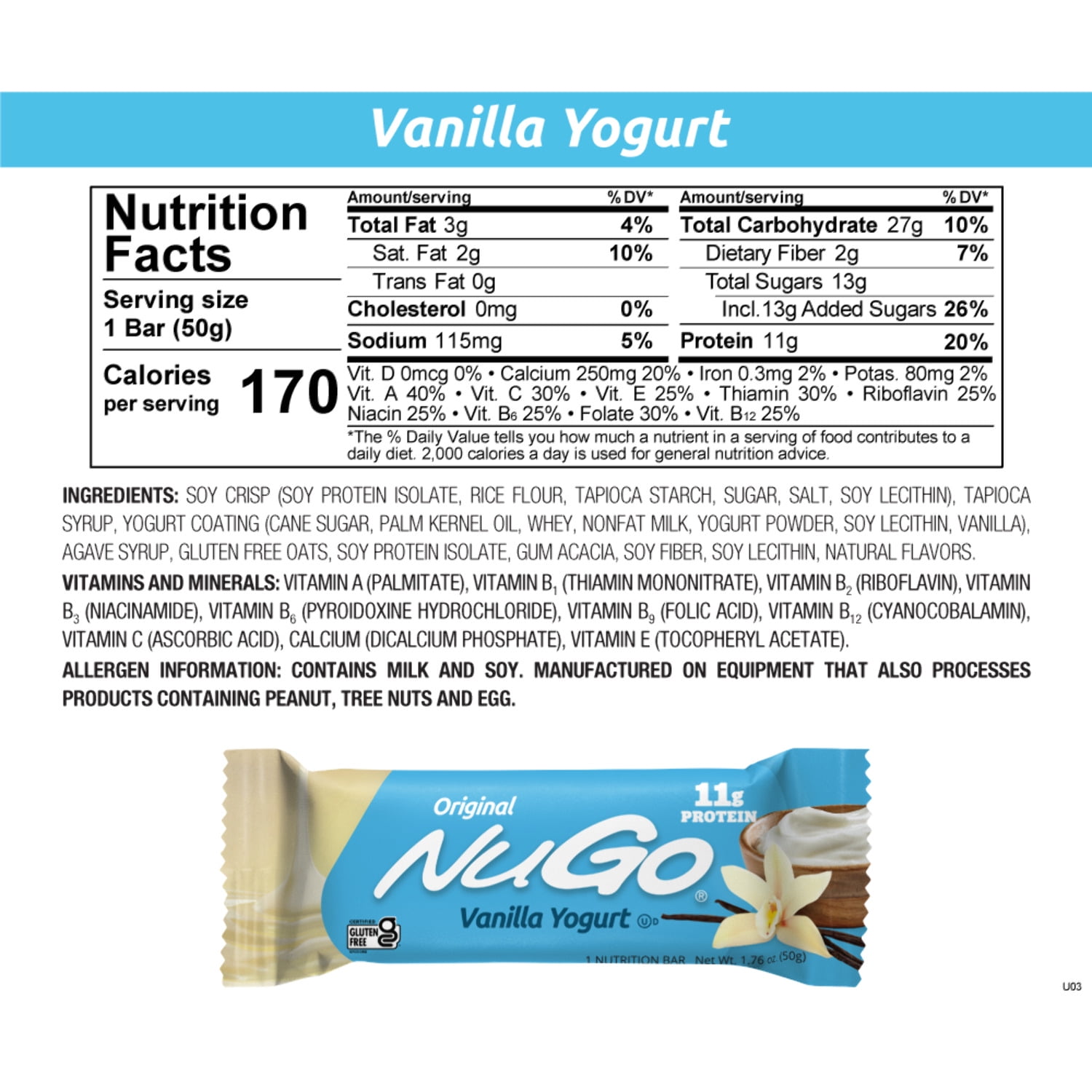 NuGo Original Variety, Vanilla Yogurt 15 bars  Orange Smoothie 15 bars, 11g Protein, Gluten Free, 30 Count
