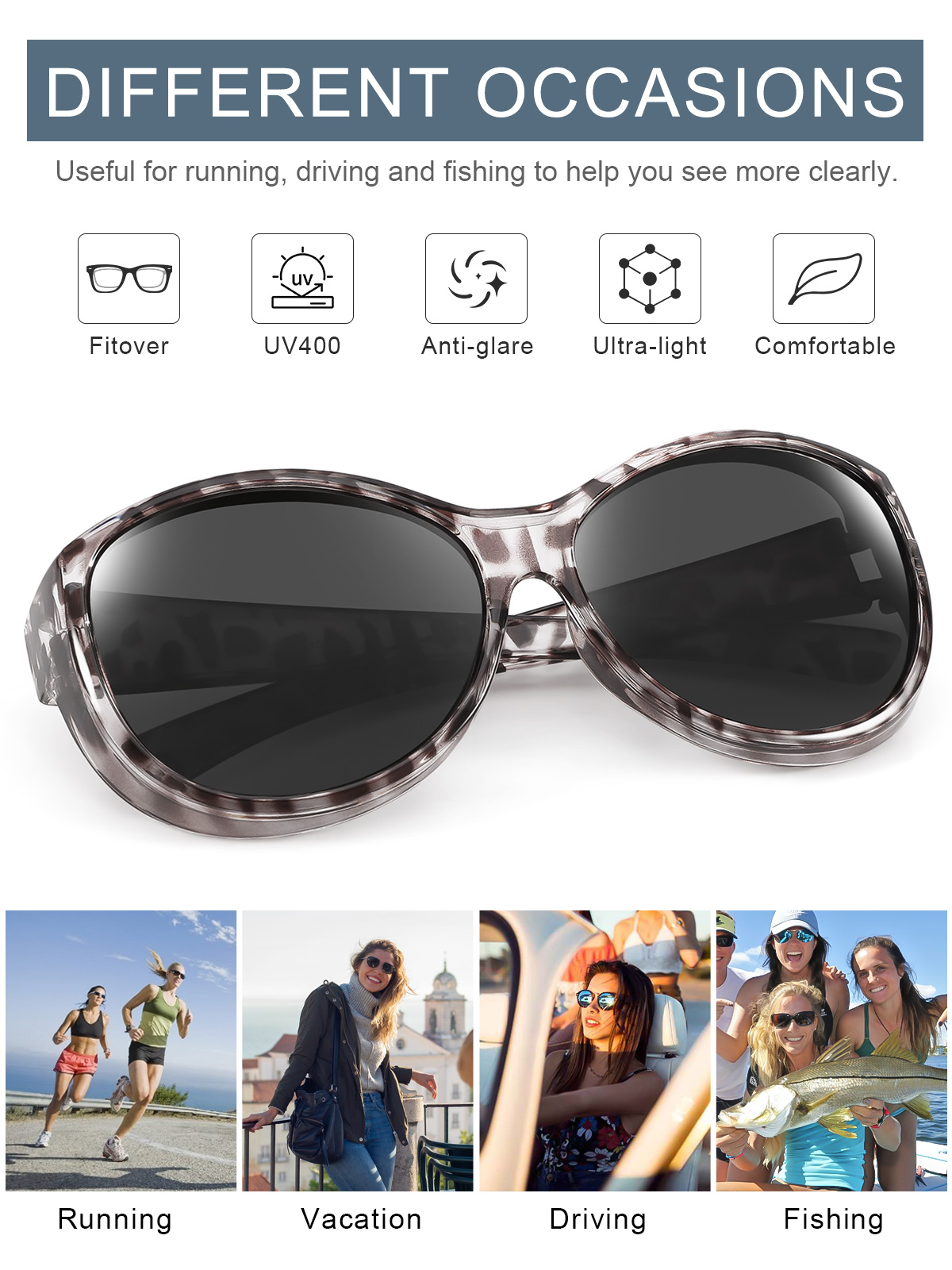 TINHAO Fit Over Oversized Sunglasses for Women, Leopard photo 2