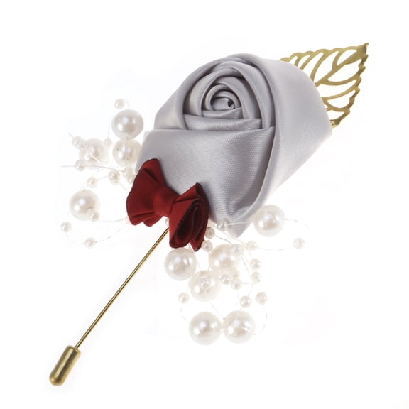 LEORX 2Pcs Groom Boutonniere Light Grey Elegant Rose Shape Brooch Suit Pin for Men in Wedding and Banquet