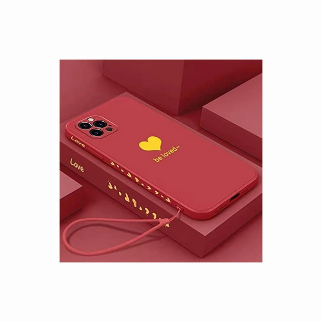 Cute Love Heart Cube Straight Edge Soft Liquid Silicone Back Bumper Compatible with iPhone Case,Couple Phone Case Cover, Red, Iphone 12mini