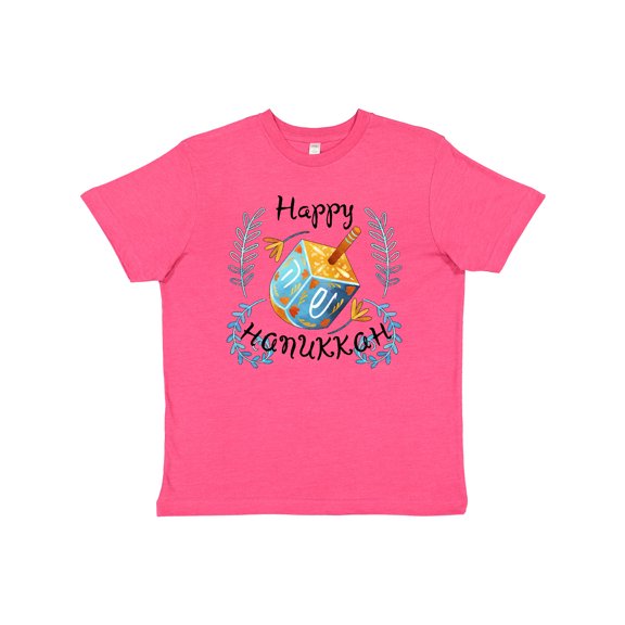 Inktastic Happy Hanukkah Dreidel and Laurels Youth T-Shirt