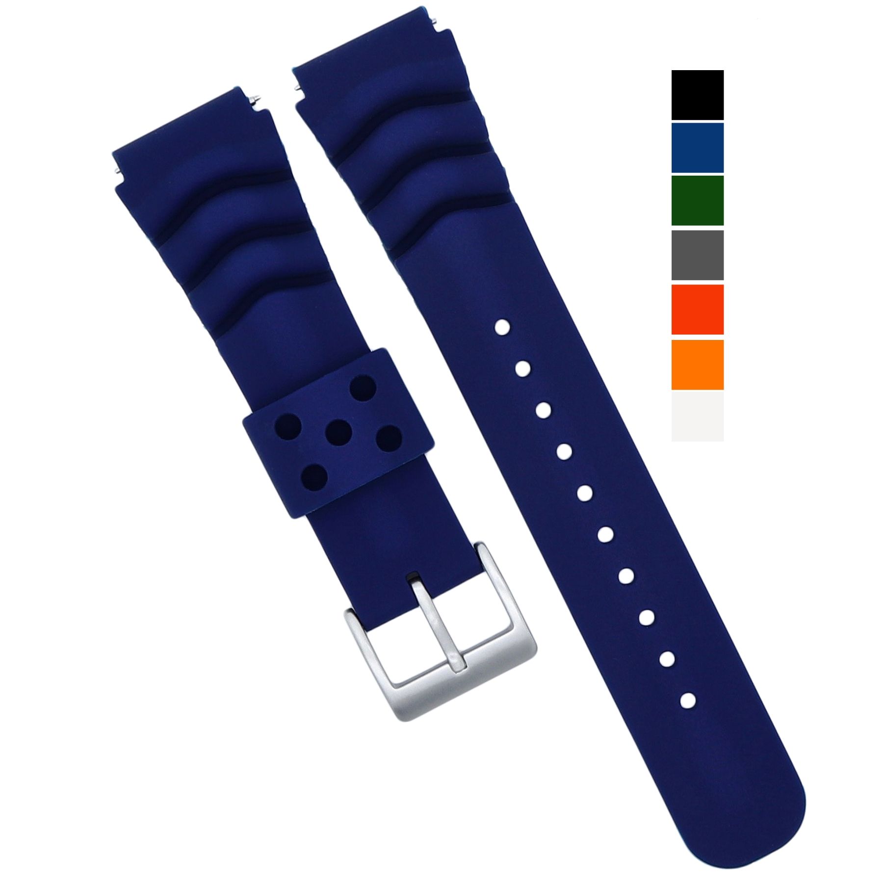 18mm 20mm 22mm Blue Silicone Watch Band Quick Release Diver Style for