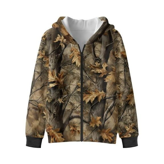 Uorisanigo Zip-Up Hoodie for Kids Casual Sweatshirt Jacket Soft Lightweight Camo Dead Branches Hunting Sweatshirts Jackets Full Zip Long Sleeve Hooded Coat Fall Winter Clothes