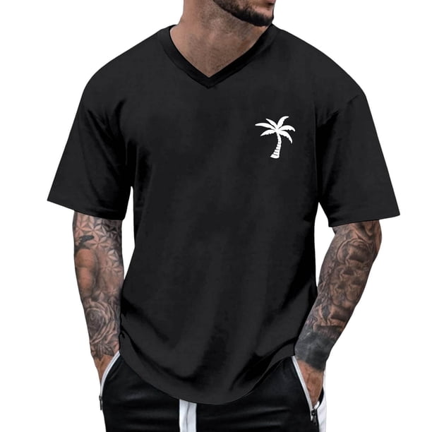 Camisetas de Trabajo de Manga Larga para Hombres Protección Solar, Deportes Manga Corta V Cuello Algodón Camisetas para el Verano Y Casual