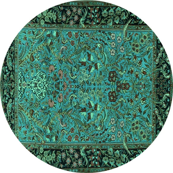 Ahgly Company Indoor Round Animal Turquoise Blue Traditional Area Rugs, 8' Round
