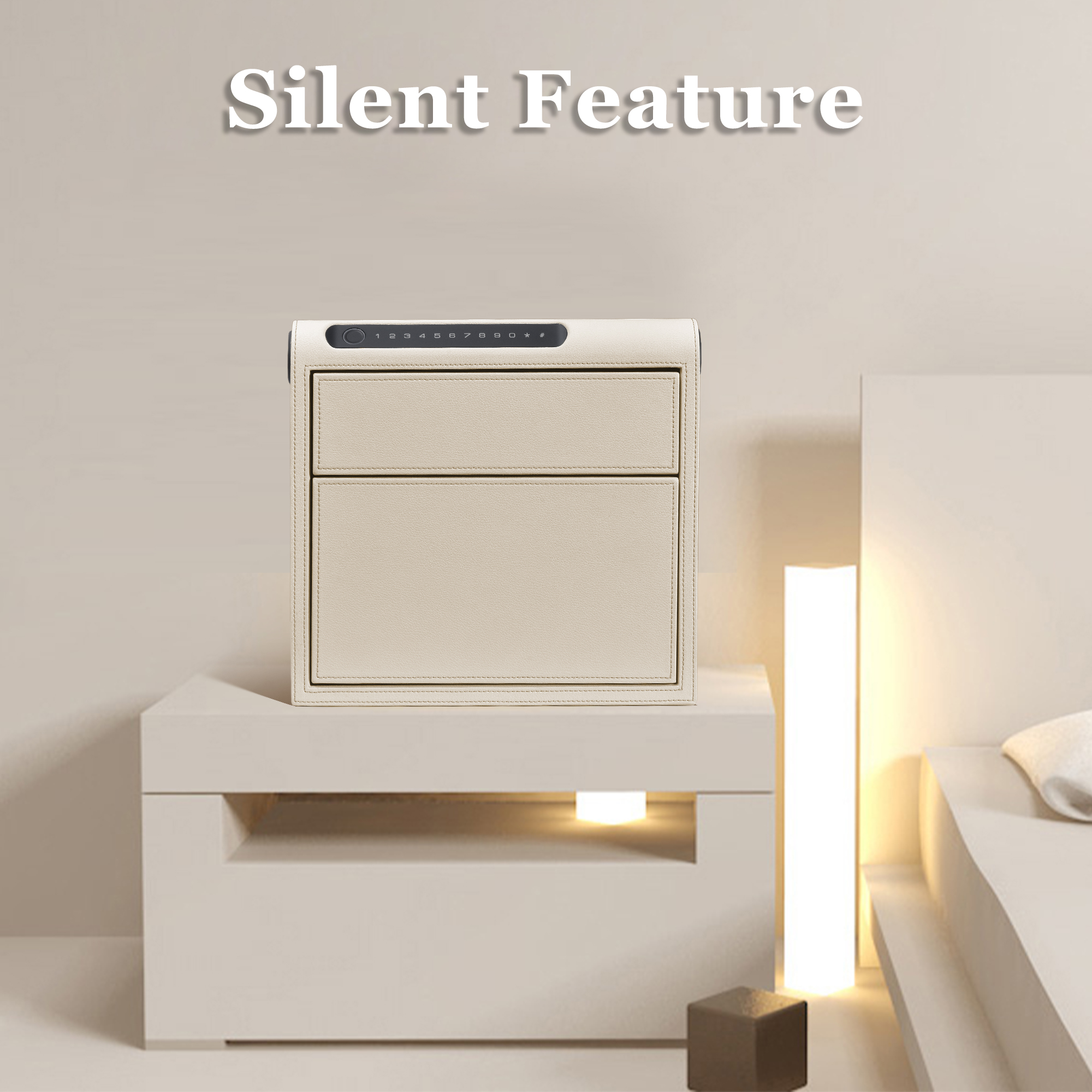 Digital Drawer Safe with Biometric Fingerprint & Keypad – Quick-Access Handgun Safe for Pistols, Leather-Wrapped Jewelry Storage, Ideal for Home Use
