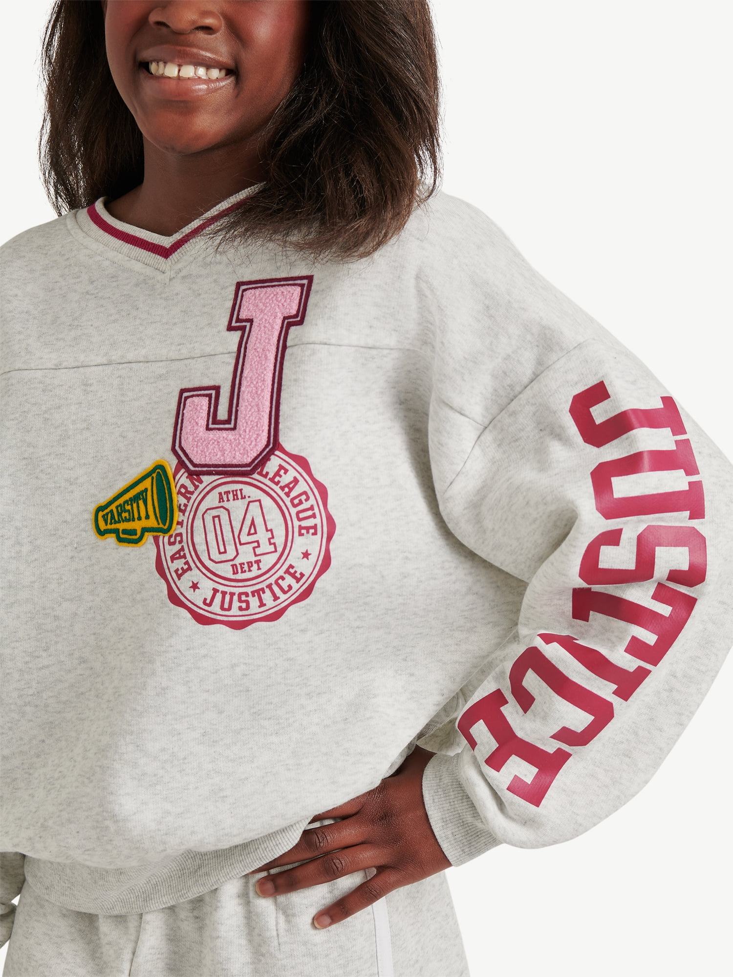 Justice Girls Varsity V-neck Sweatshirt, Sizes XS - XLP