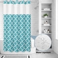 thumbnail image 4 of No Hook Shower Curtain with Built-in Rings - Turquoise White Geometric Washable Waterproof Fabric Bathroom Curtains for Hotel,Rentals, Stall 36 X 78 Inch , Minimalist Morocco Pattern, 4 of 9