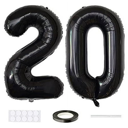Xihuimay Number 20 Balloons 40 inch Digital Balloon Alphabet 20 Birthday Balloons Digit 20 Helium Balloons Big Balloons for Birthday Party Supplies Wedding Bachelorette Bridal Shower, Black Number 20