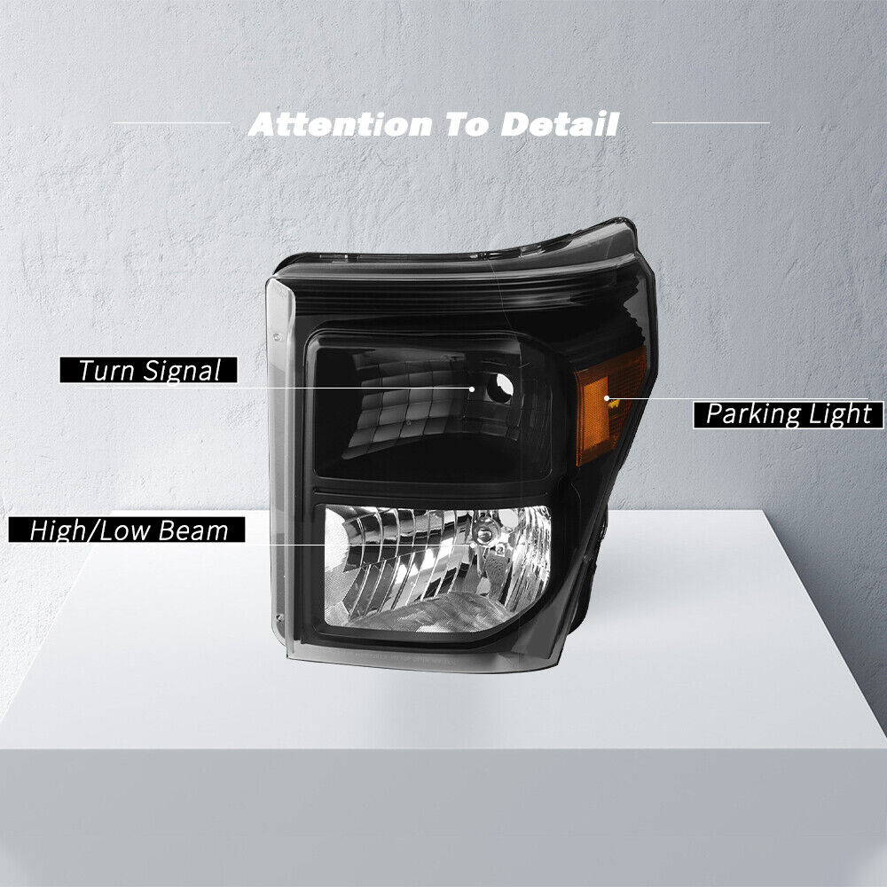 For 2011-2016 Ford F250 F350 F450 F550 Super Duty Pickup Black Headlight