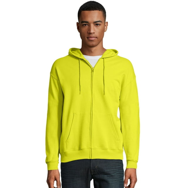 Hanes Mens ComfortBlend EcoSmart Full Zip Hoodie, L, Safety Green, L