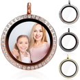 thumbnail image 1 of 4 Pieces Rhinestone Photo Charm Memory Lockets Tray Round Crystal Photo Pendant Double-Sided Photo Box Crystal Pendants for DIY Jewelry Necklace Crafts Making Decors, 1 of 7