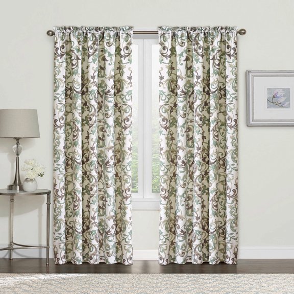 Home Soft Things Printed Microfiber Curtain - Ravello Scroll 2 Piece Set - Brown Aqua - 60" x 84"