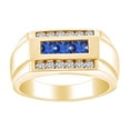 thumbnail image 2 of AFFY Father's Day Gift 1 Carat (Cttw) White Natural Diamond & Simulated Blue Sapphire Men's Statement Ring In 10k Solid Yellow Gold Ring Size-11, 2 of 2