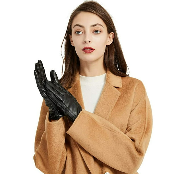Chic Ladies Fashion Winter Gloves Handmade with Lambskin Leather and Curved Sheepskin Design Warm and Trend