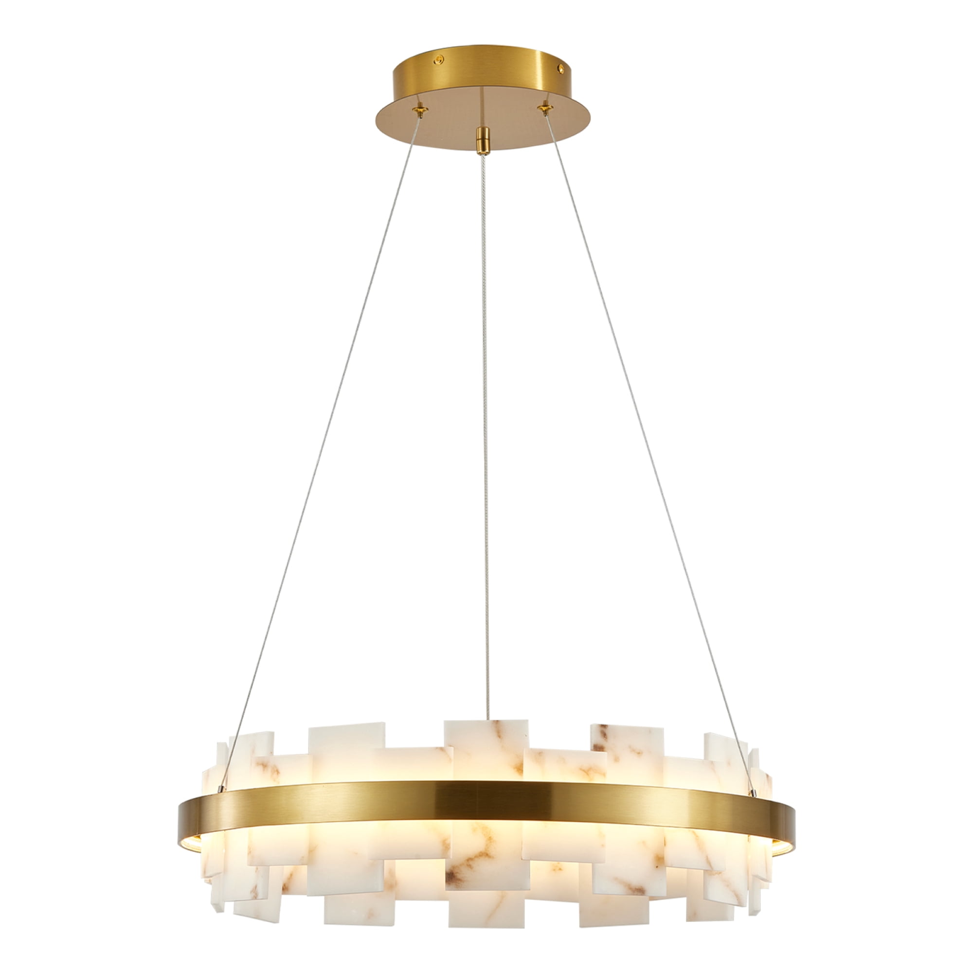 Leumius Modern Alabaster Linear Chandelier, 20 Inch Round Adjustable Flushmount Ceiling Light Fixture for Living Room, Over Table, Bedroom, Hallway, Entryway