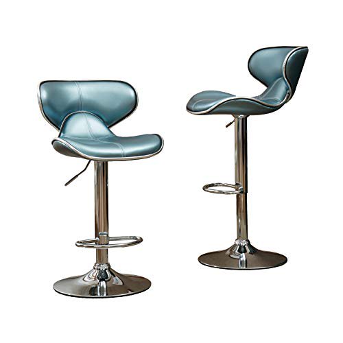Roundhill Furniture Masaccio Rembourrage en Similicuir Rembourré Airlift Tabouret Pivotant Réglable avec Base Chromée, Lot de 2, Bleu