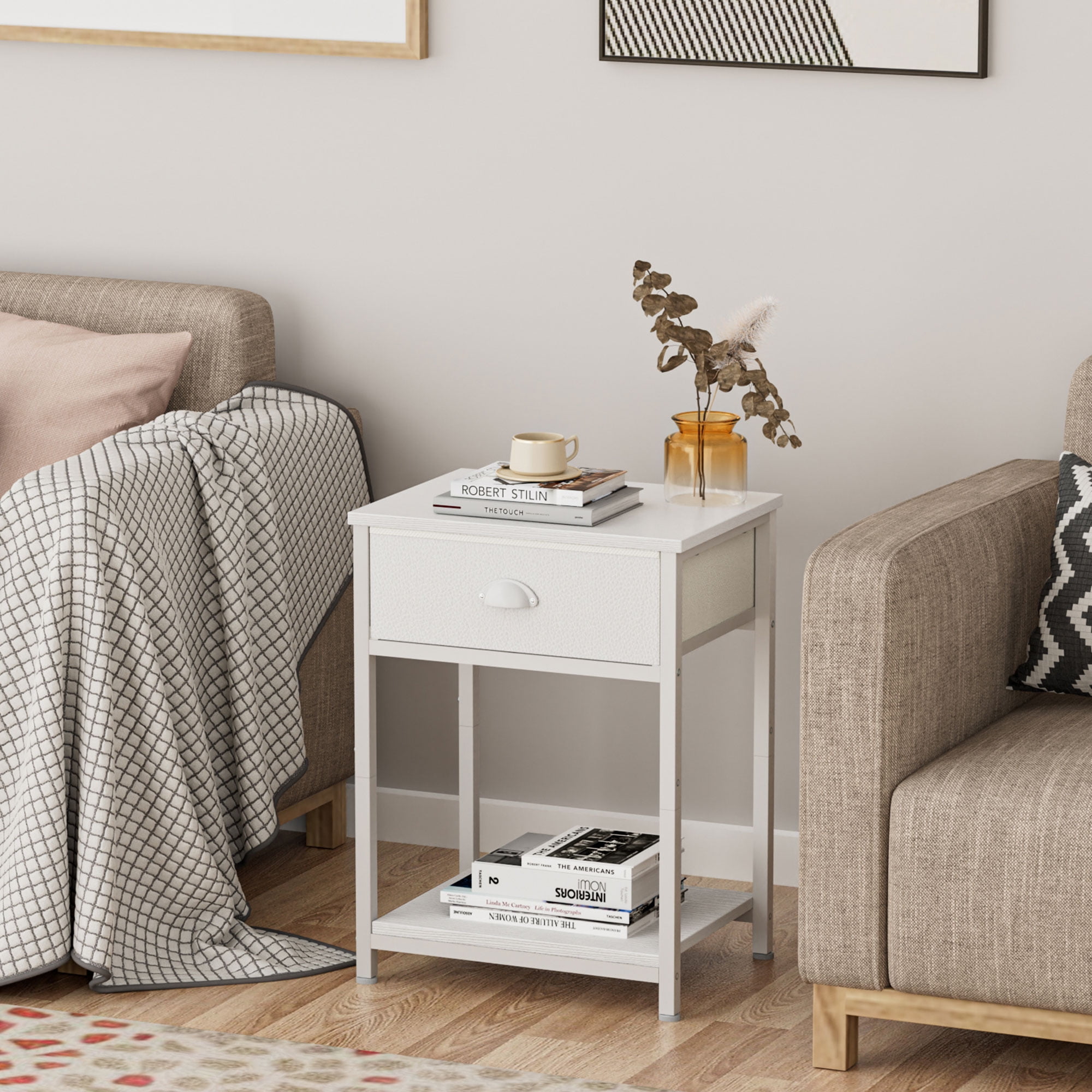 ZUNMOS Nightstand Set of 2 End Table Side Table with 2 Fabric Drawers Bedside Table for Bedroom Closet Dorm Grey