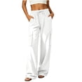 thumbnail image 6 of TEAJOPSUU Womens Wide Leg Cargo Pants Twill Drawstring Waist Side Pocket Pants Relaxed Fit Casual Outdoor Trousers for Hiking Everyday White, 6 of 9