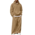 thumbnail image 2 of Sweat Suits Men 2 Piece Fleece Hoodies and Open Hem Sweatpants Workout Sets Coffee 2XL, 2 of 5