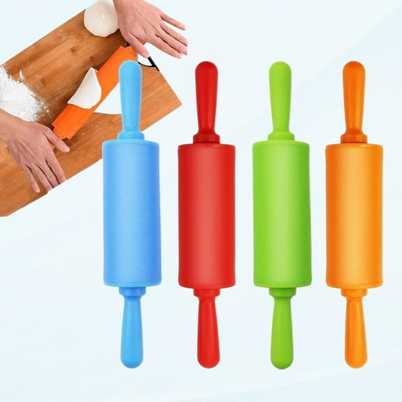 Mini Rolling Pins for Kids 4 Pack, Plastic Handle Rolling Pins 9 Inch Non-Stick Silicone Rolling Pins for Kids Cake Baking