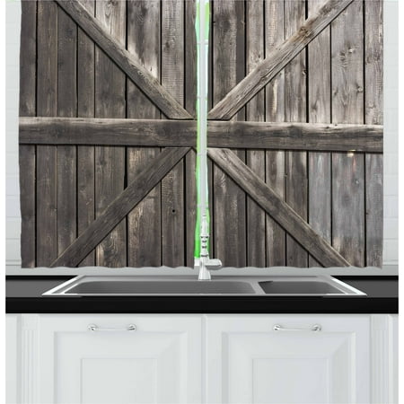Country Bedrooms Rustic Curtains 2 Panels Set, Old Wooden Door with Big Cross Design Rustic Country Life Architecture Building Doorway, Window Drapes for Living Room Bedroom, 55W X 39L Inches, Taupe, by Ambesonne ()
