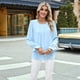 thumbnail image 4 of Blusa de Larga Abullonada para Mujer, Elegante, Informal, con Cuello Redondo, de , Holgada y Plisada. Azul L, 4 of 9