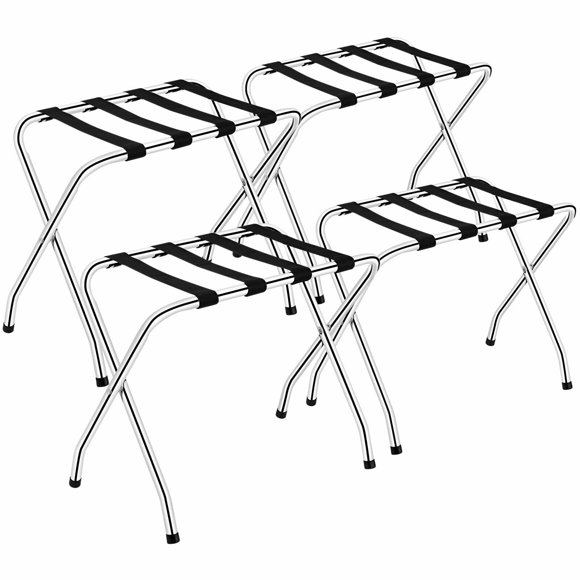 Gymax Set of 4 Folding Luggage Rack Chromed Metal Suitcase Holder Shelf for Home Hotel