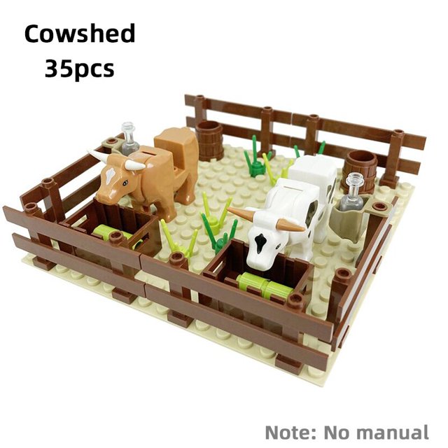 MOC Farm Ranch Dog Kennel, gallinero, juguetes de bloques de construcción, Animal, maíz, zanahoria, conejo, gallina, huevo, vaca, Toro, cerdo, cobertizo, casa