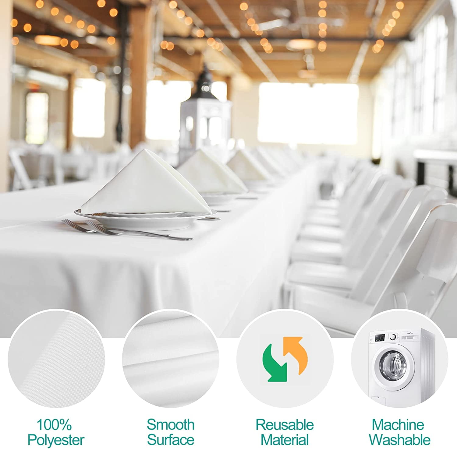 Emart 6 Pack Rectangle Tablecloth,60×102 inch White 100% Polyester,Banquet,Wedding,Party,Picnic