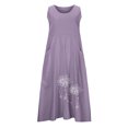 thumbnail image 4 of Cotton Linen Dress for Women Summer New Sleeveless Round Neck with Chest Button Design Long Dress Solid Color Casual Flowy Maxi Dresses with Pockets, 4 of 8