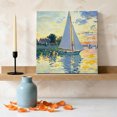 thumbnail image 3 of Sailing Sailboat Canvas Wall Art for Living Room Bedroom Bathroom, Oil Painted Sunset Ocean Houses Canvas Art Wall Decor, Artwork for Walls Home Office Decor, 8"x8", 3 of 9