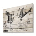 thumbnail image 2 of Designart 'Monochrome Two Enamored Japanese Cranes Birds' Traditional Print on Natural Pine Wood, 2 of 5