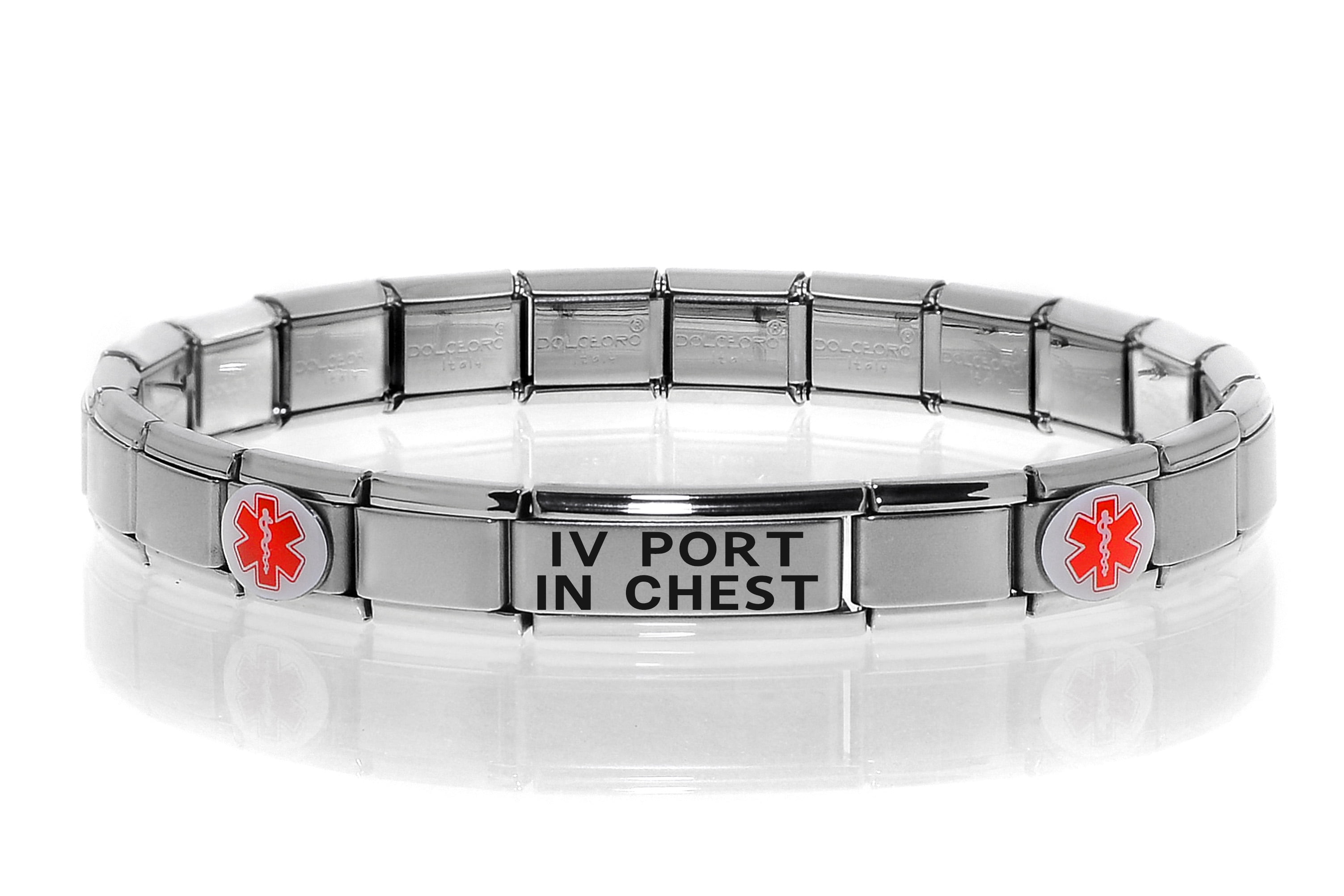 Modular Charm Medical Alert ID Bracelet Jewelry - "IV PORT IN CHEST