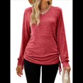 thumbnail image 2 of Camisetas para Mujer, Larga, Cuello en V, Básicas, Informales, Holgadas, Suaves, para Otoño. Rojo M, 2 of 10