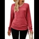 thumbnail image 2 of Camisetas para Mujer, Larga, Cuello en V, Básicas, Informales, Holgadas, Suaves, para Otoño. Rojo M, 2 of 10