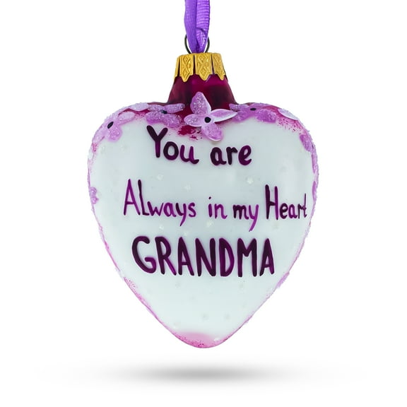 Grandma Always in My Heart Glass Heart Christmas Ornament