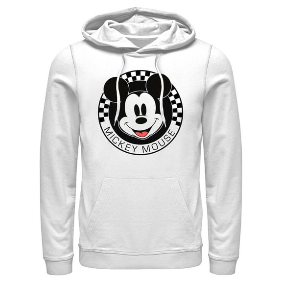 Men's Mickey & Friends Checkered Mickey Mouse Portrait Pull Over Hoodie White Small