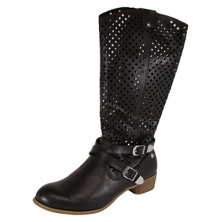 

MTNG Mustang Womens 58406 Diamond Cutout Boot Shoes Black 38 EU / 7-7.5 US