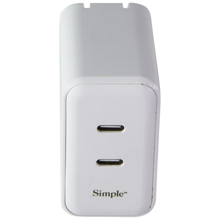 Simple 60W Dual USB-C Charger Adapter, Folding Prong, Ports