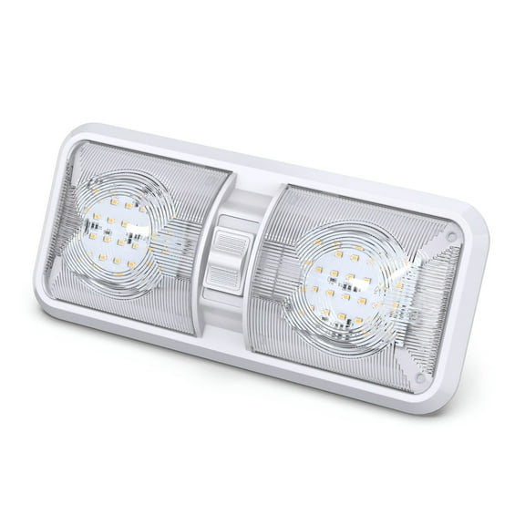 HIBIBUD RV LED Ceiling Double Dome Light Fixture with ON/OFF Switch Interior Lighting for Car/RV/Trailer/Camper/Boat DC 12V Natural White 4000-4500K 48X2835SMD