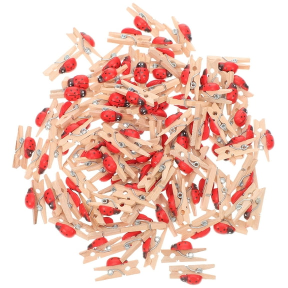 Greenadscape 100Pcs Mini Clothes Pegs Wooden Photo Clips Red Handmade for Birthday Party Decorations