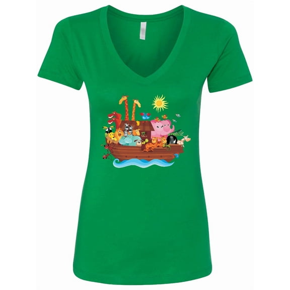 Inktastic Animal Ark Bible Story Christian Women's V-Neck T-Shirt